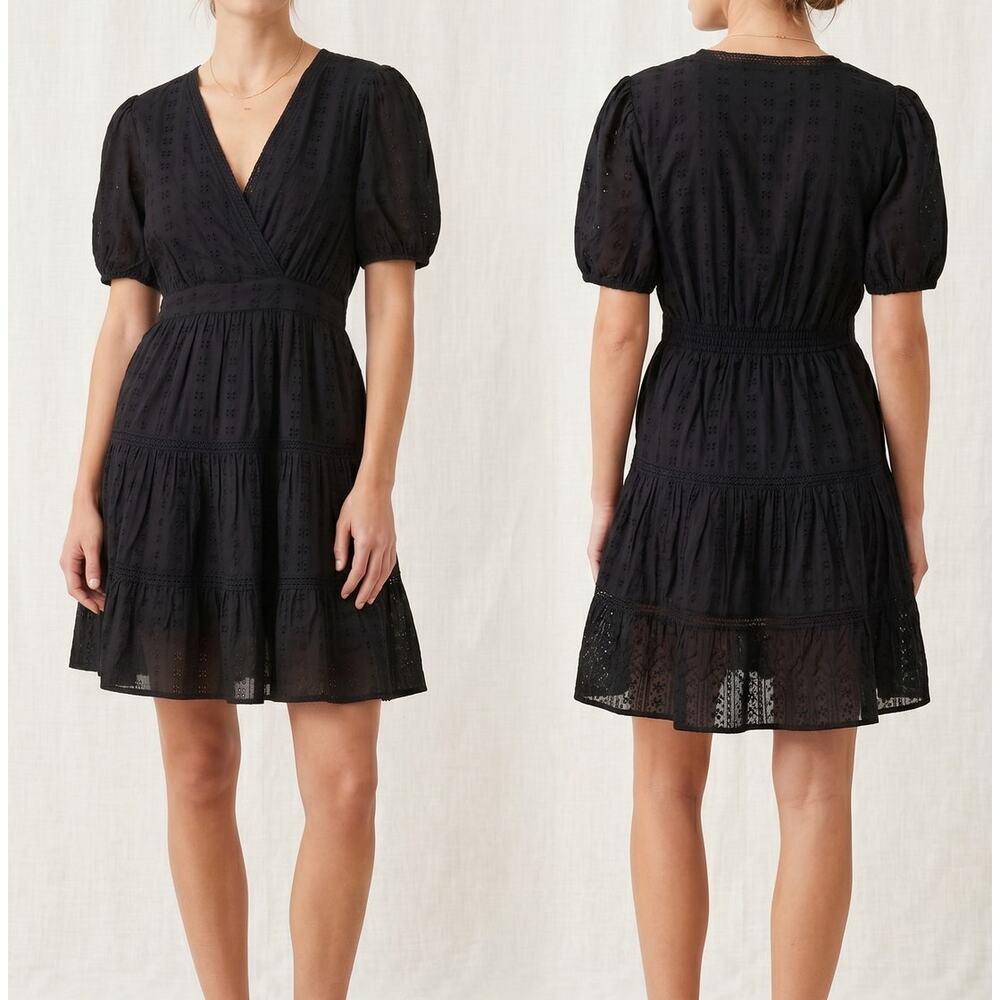 Grace + Karma Medium Black Eyelet Dress V Neck Short Sleeve NEW NWT - Picture 4 of 12